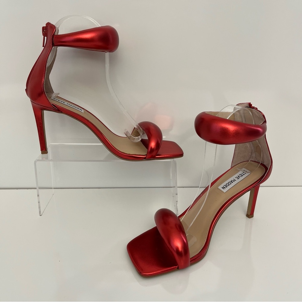 STEVE MADDEN Partay Ankle-Strap Stiletto Sandals in Red NEW - Picture 4 of 13